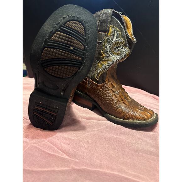 Kids Coyote Western Cowboy Gator Boots Brown Mexico, Sz 16 (USA 9) - Picture 3 of 9